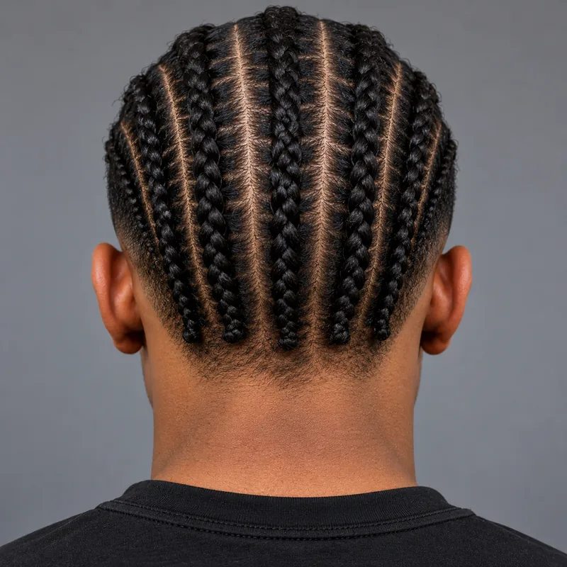 Cornrow braids seen from behind