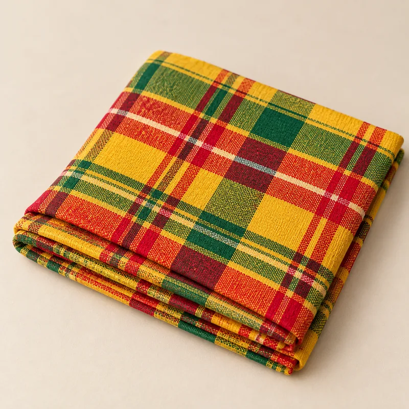 Folded madras plaid head wrap