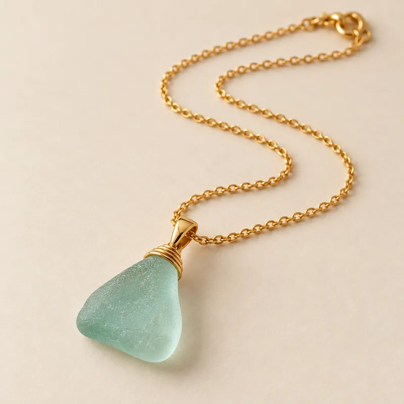 Sea glass pendant on a fine gold chain
